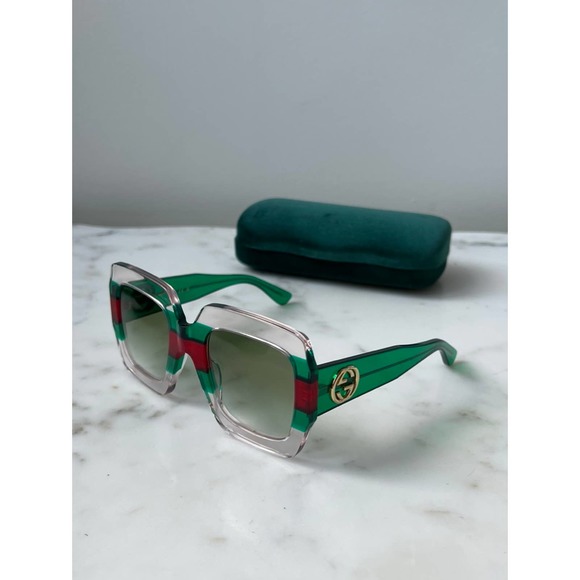 NEW Gucci GG0178S Clear Striped Oversized Square Sunglasses - Picture 4 of 8